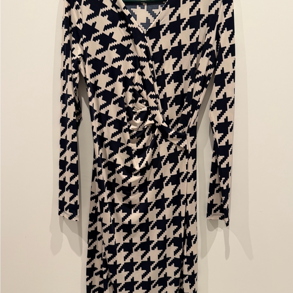 Jones New York Navy and Cream Patterned Dress